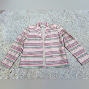 ANN MAY Vintage 100% Woven Silk Striped Blazer Jacket Size M